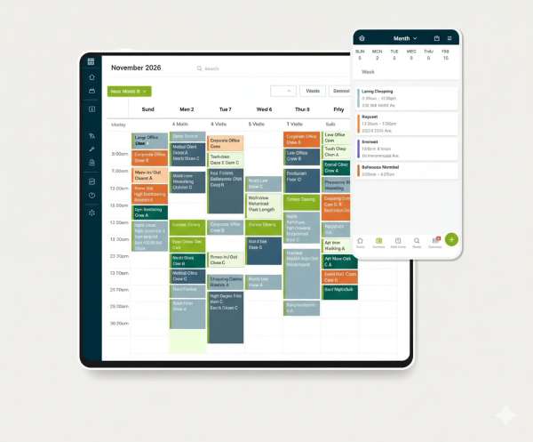 Sample commercial cleaning business calendar showing scheduled jobs